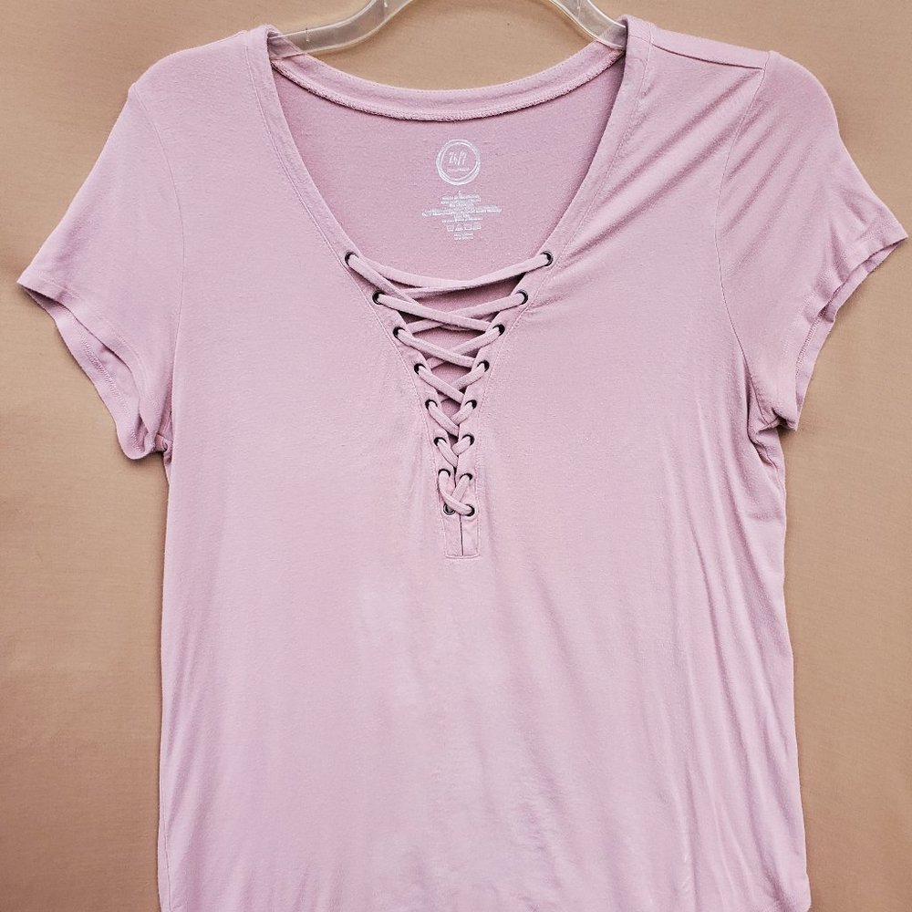 Pink Fitted Blouse Laces v-neck